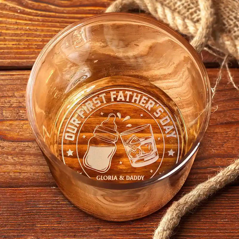 Engraved Whiskey Glass For Dad, Personalized Our First Father's Day Together Unique Gift