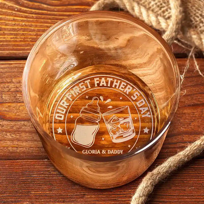 Engraved Whiskey Glass For Dad, Personalized Our First Father's Day Together Unique Gift