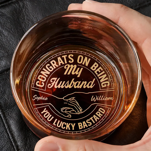 Personalized Engraved Whiskey Glass Congrats On Being My Husband Funny Bar Gift, Classic Look for Him